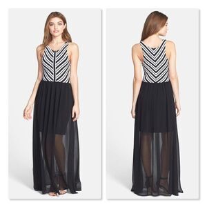 Felicity & Coco Stripe Jersey Chiffon Maxi Dress - size Small in Black/White